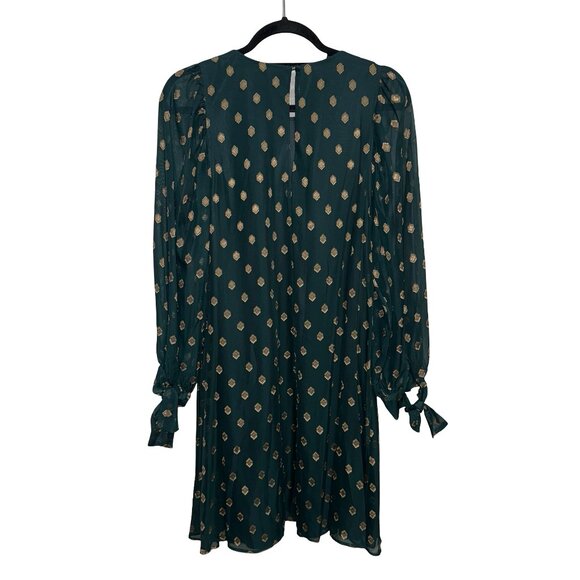 Calvin Klein Green & Metallic Gold Pattern Tie-Cuff Shift Dress Sz 10 NWT - Picture 6 of 13